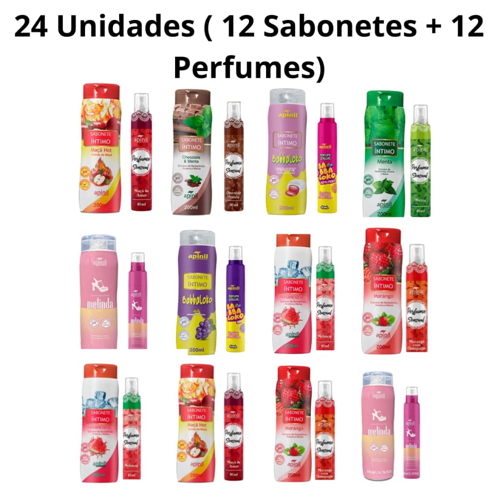 Kit com 24 Unidades ( 12 Sabonetes + 12 Perfumes Sensuais) Apinil Cosméticos