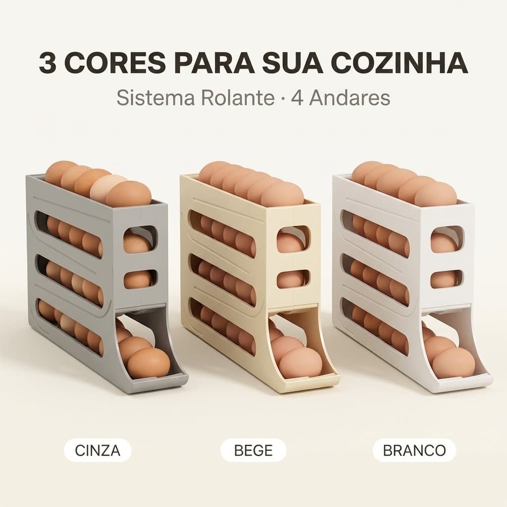 Porta Ovos Rolante Dispenser Organizador Geladeira 4 Andares Branco Cinza Bege
