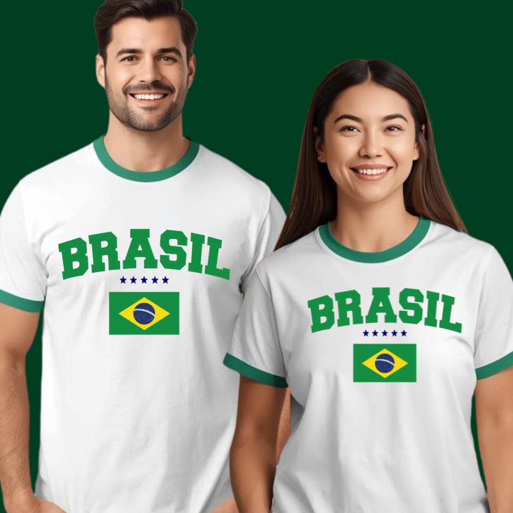 Camiseta Estampa Brasil E Bandeira Verde Torcedor Raiz Unissex Leve e Respirável