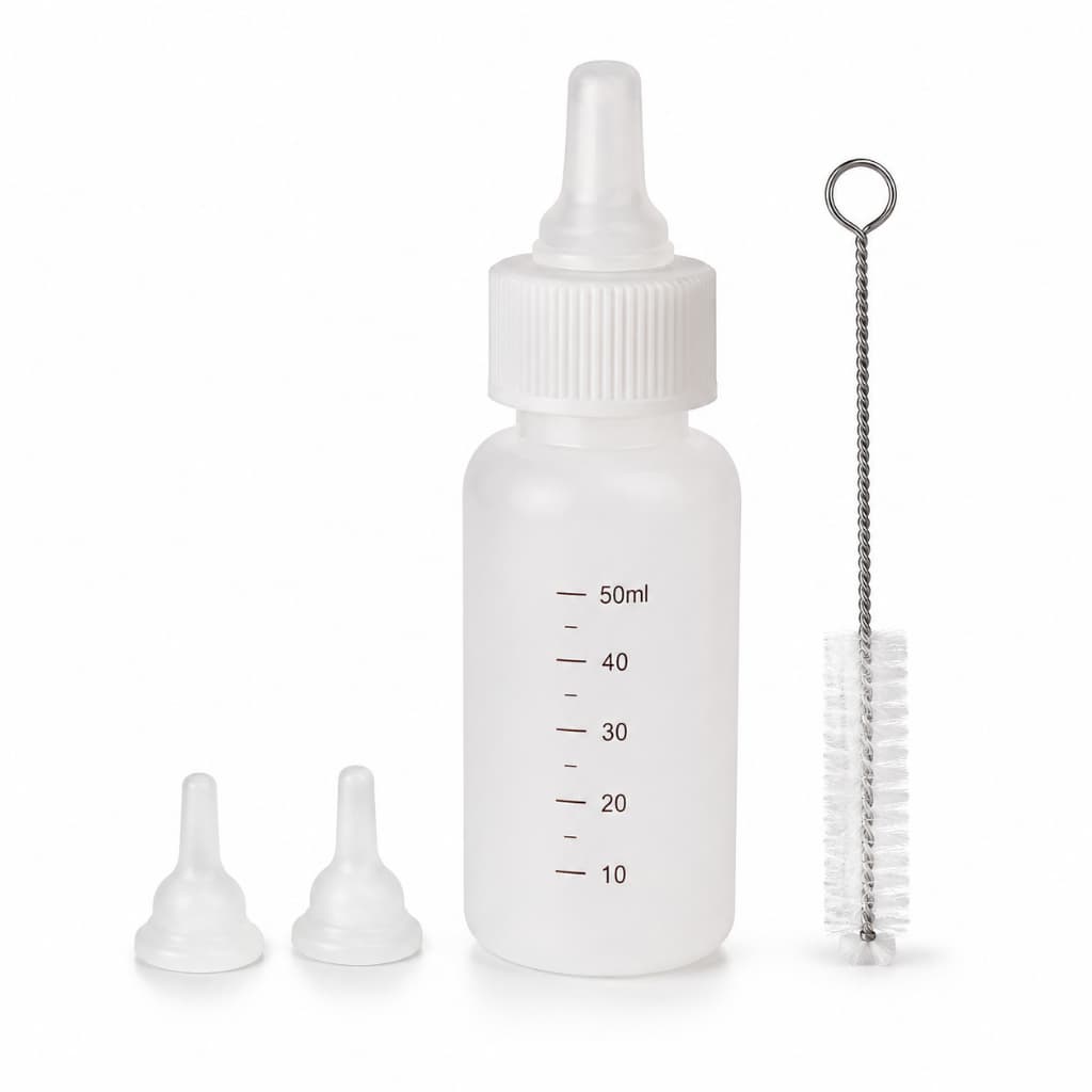 Kit Mamadeira Pet Para Cães E Gatos Filhote - 2 Bicos + Escova