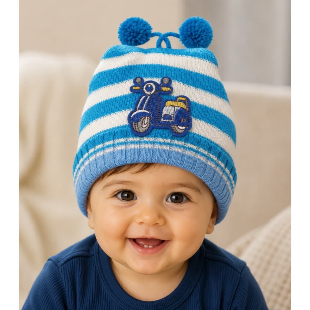 Touca Infantil De Lã Antialérgica Pompom Com Aplique