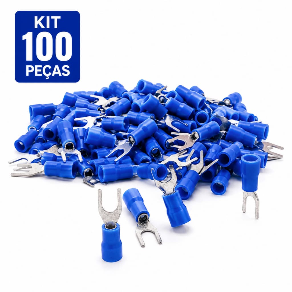Terminais Elétricos Forquilha Garfo 2,5mm 100 Pç conector azul