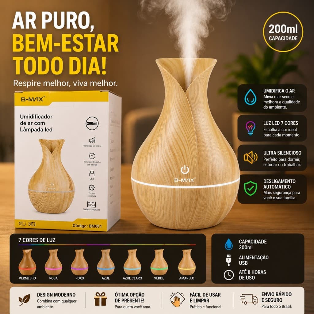 Umidificador De Ar Aromatizador Purificador Difusor De Ambiente Eletrico Humidificador  Portátil