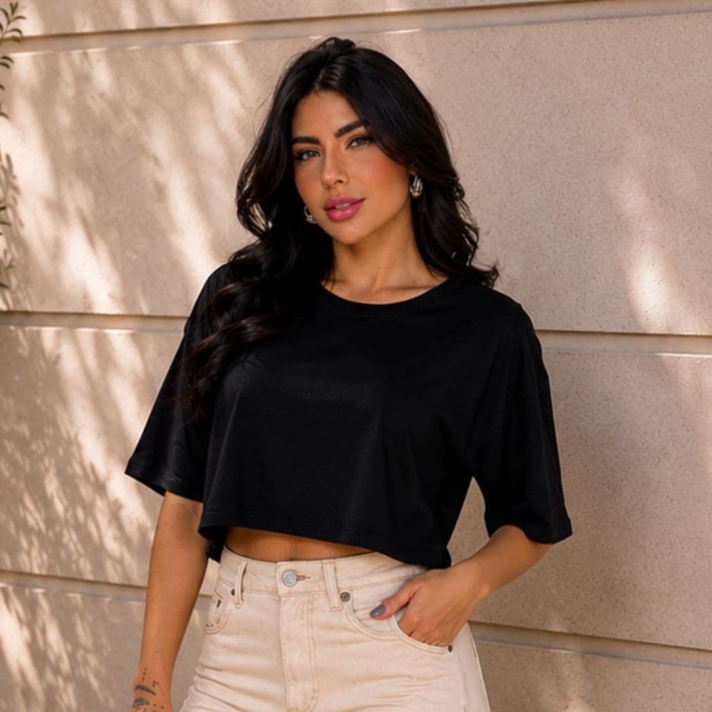 Cropped Básico Oversized Com Textura Elegante Perfeito Para Looks Casuais E Modernos Confortavel