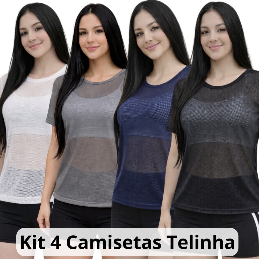 Kit 4 Camiseta Feminina Telinha Fitness Academia Esportes Praia Piscina Leve Respirável