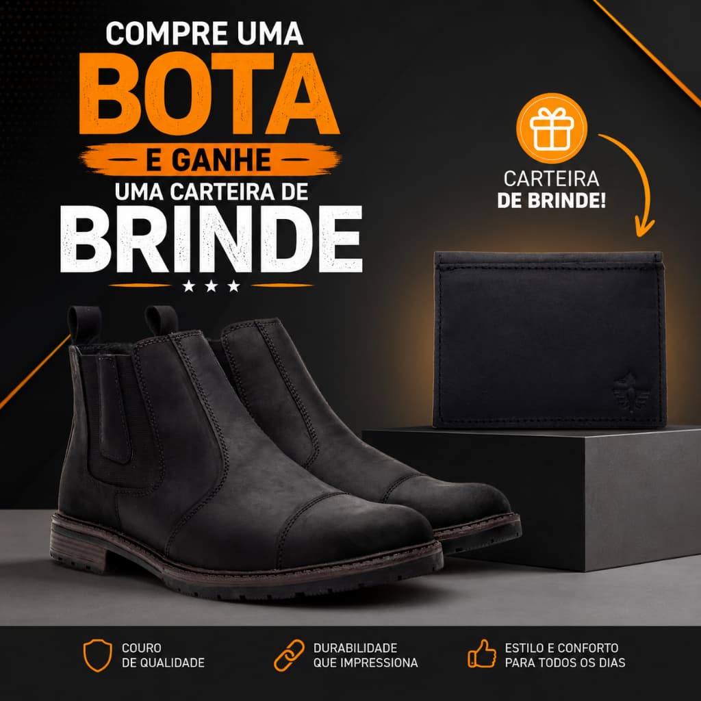 Carteira + Bota Casual Masculina chelsea Couro Confortável Estilo Elegante Botina Dia a Dia Moda