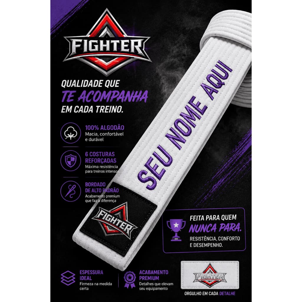 FAIXA JIU JITSU PREMIUM | COM nome bordado | Adulto e infantil | M0,M1,M2,M3,M4,A0,A1,A2,A3,A4