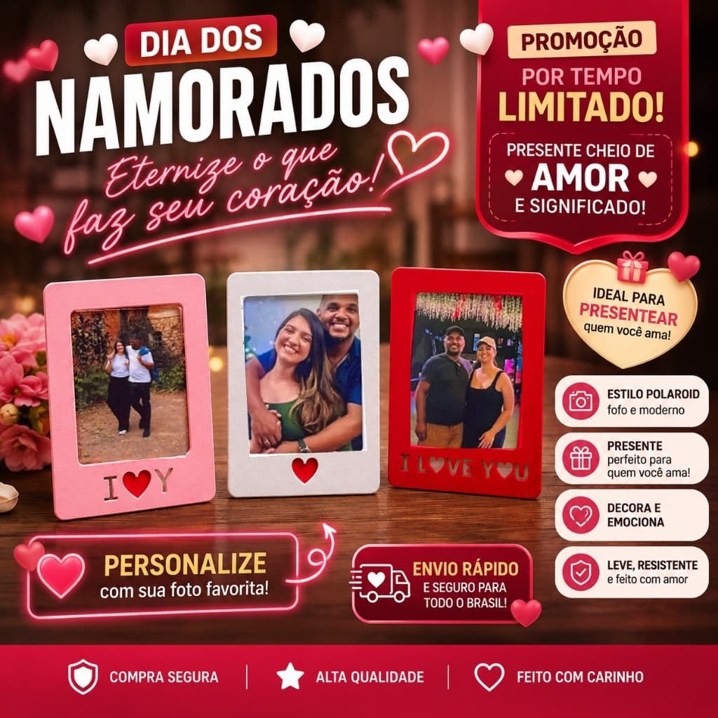 PORTA RETRATO POLAROID PERSONALIZADO MINI FOTO CASAL- DECORAÇÃO PRESENTE CRIATIVO- DIA DOS NAMORADOS