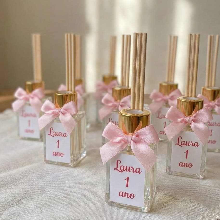 Kit Lembrancinhas Personalizadas Mini Aromatizador Difusor p/ Casamento Chá de bebê, aniversário