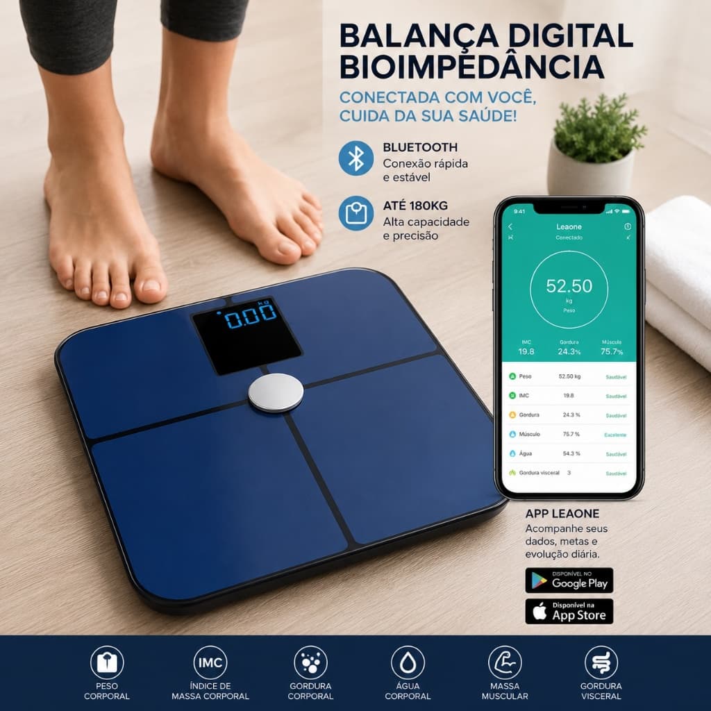 Balanca Digital Bioimpedancia 180kg Controle App no Celular