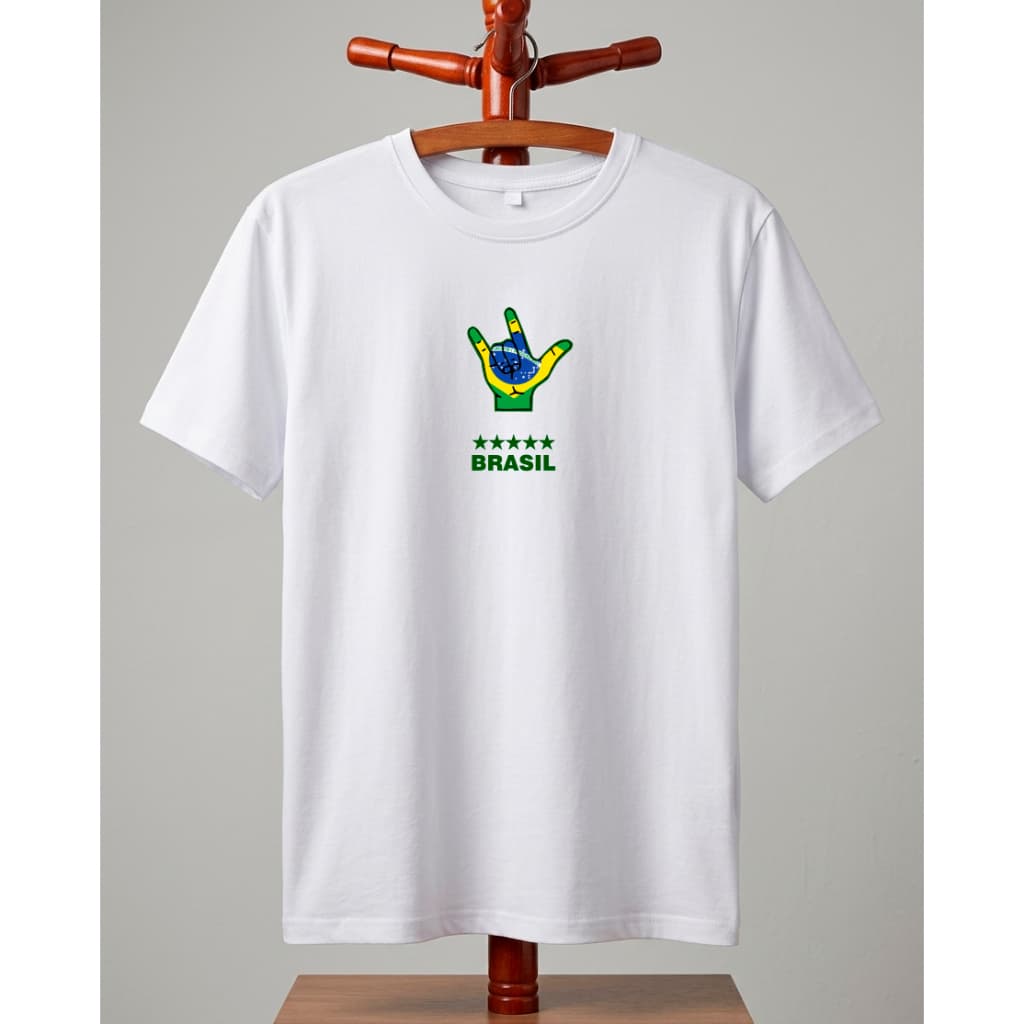 BRASIL CAMISETA BRANCA MULHER ADULTA FEMININA TORCEDORA INVERNO VERÃO OUTONO PRIMAVERA POLIÉSTER ELASTANO LIBRAS UNISSEX