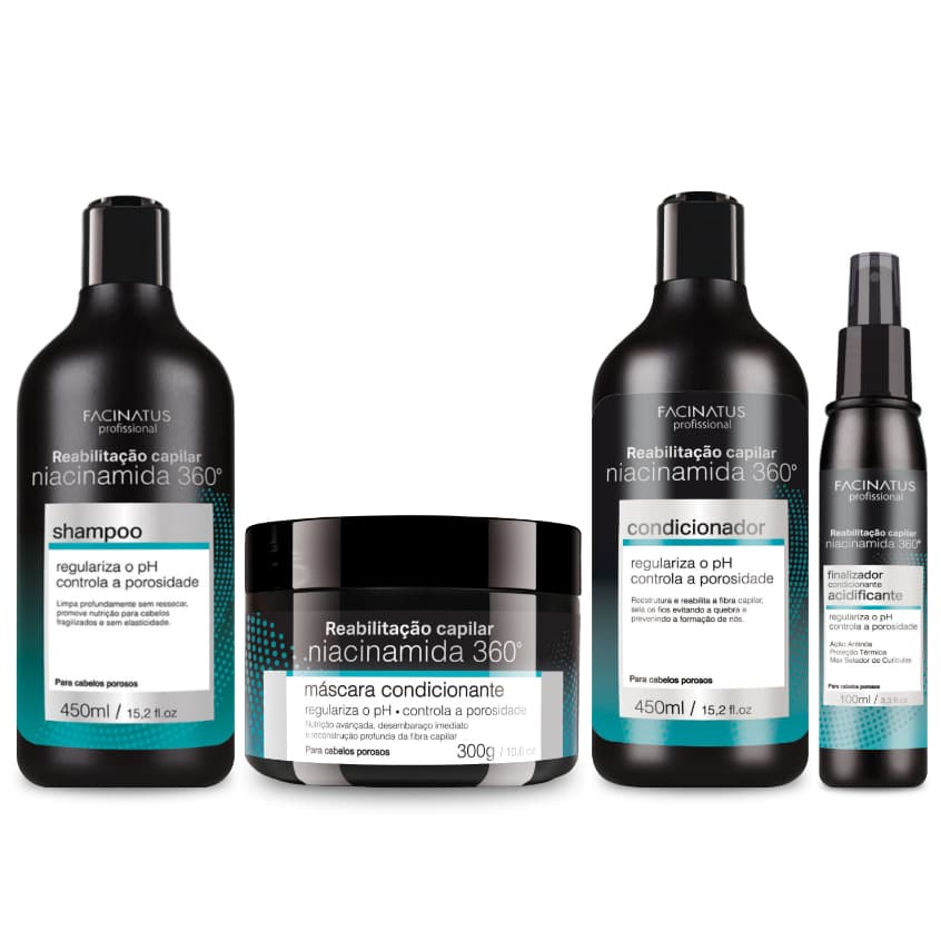 Kit Niacinamida Facinatus 4 Produtos | Reabilitação Capilar, Brilho e Proteção Térmica