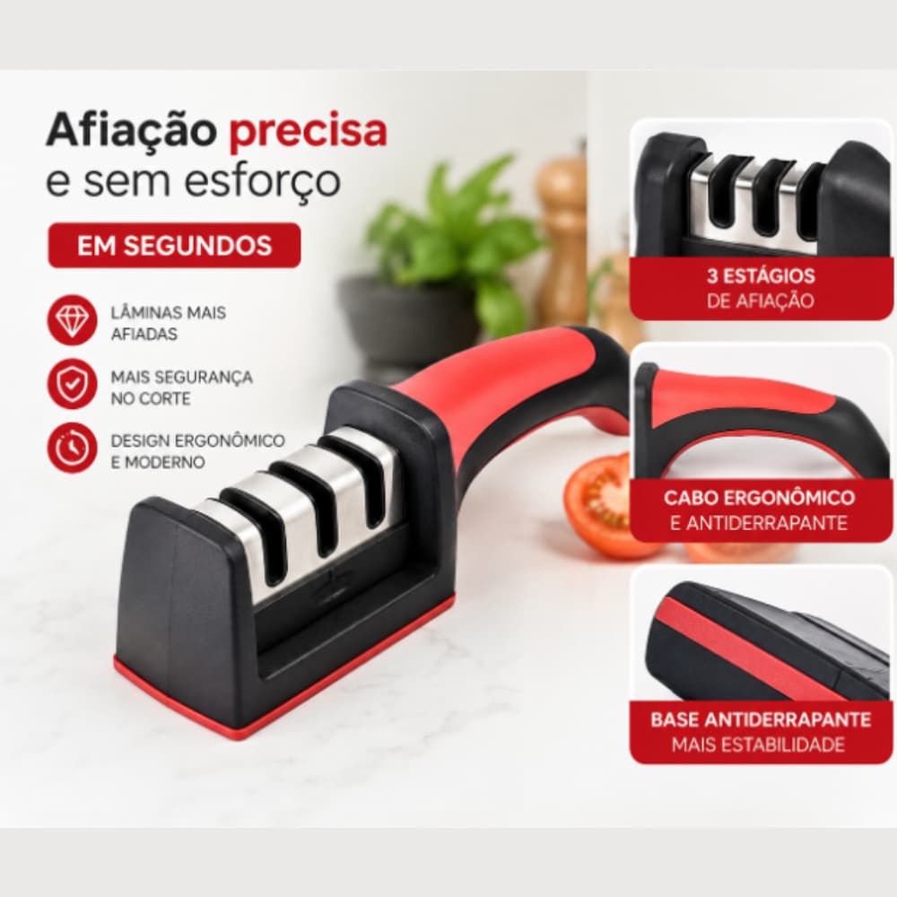 Afiador Amolador de Facas e Tesouras 3 Estágios Profissional Dolce Home