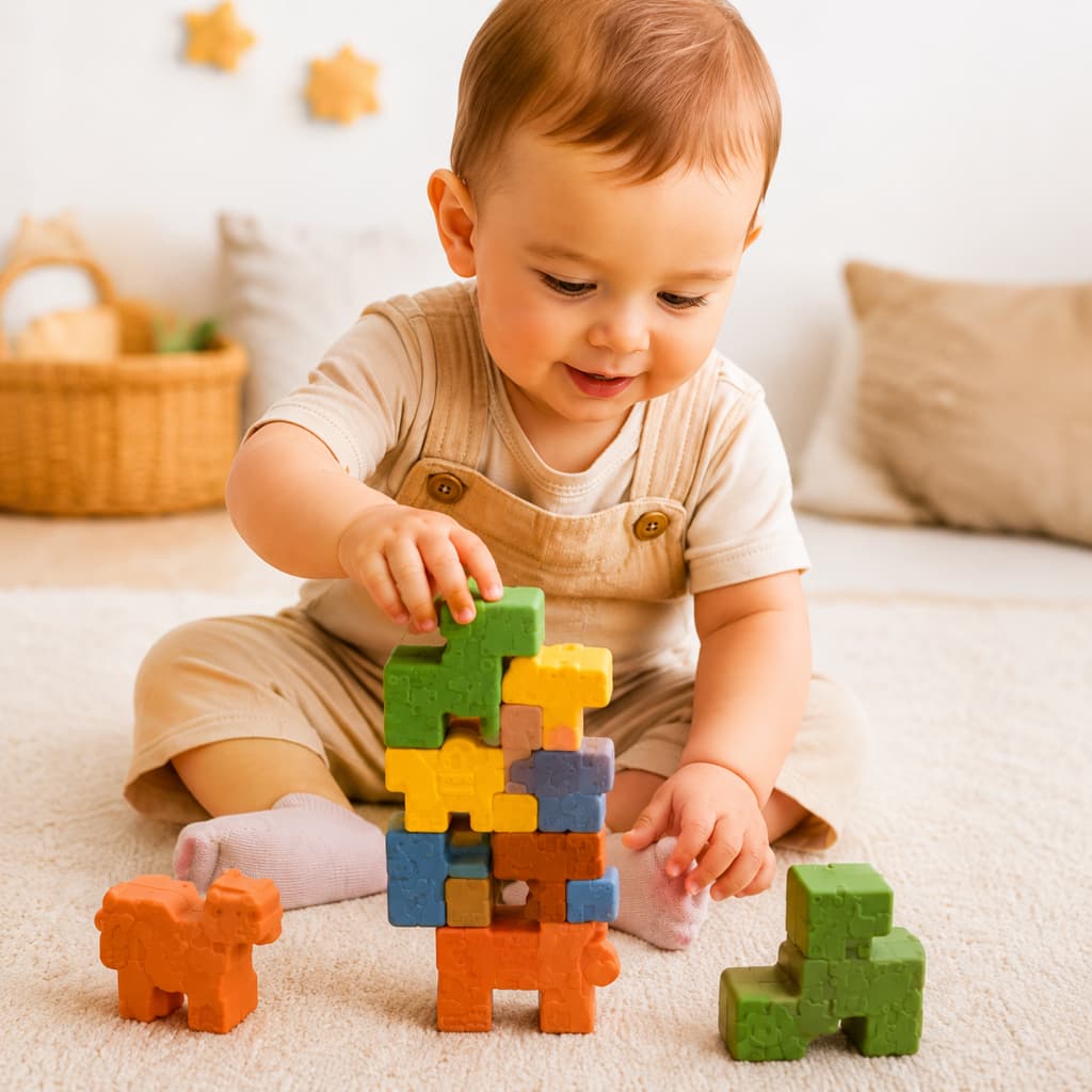 Brinquedo Bebê Blocos de Animais de Montar Montessori – Brinquedo Educativo Sensorial