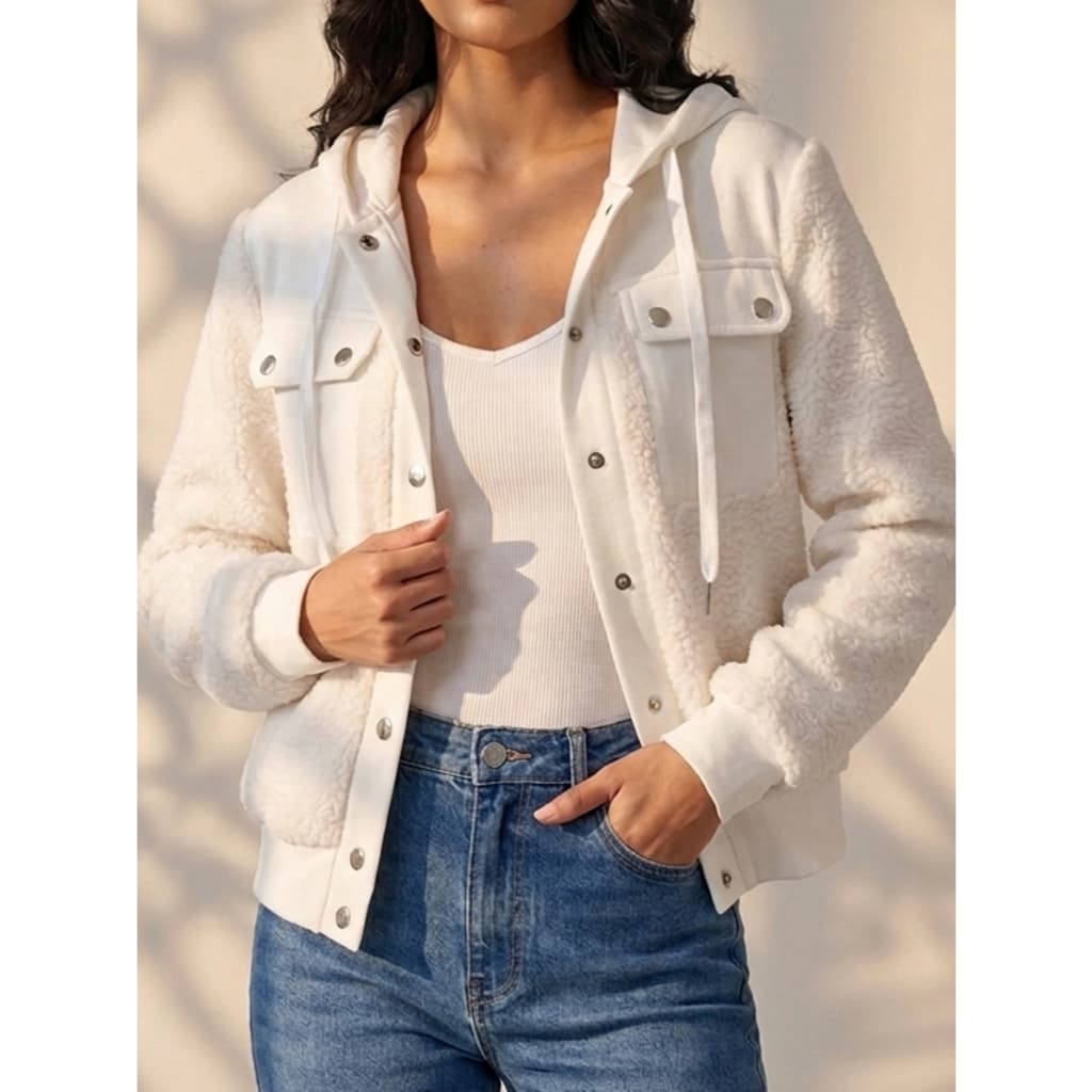 Jaqueta Feminina Teddy Peluciada Com Capuz Casual Inverno Premium,bortao