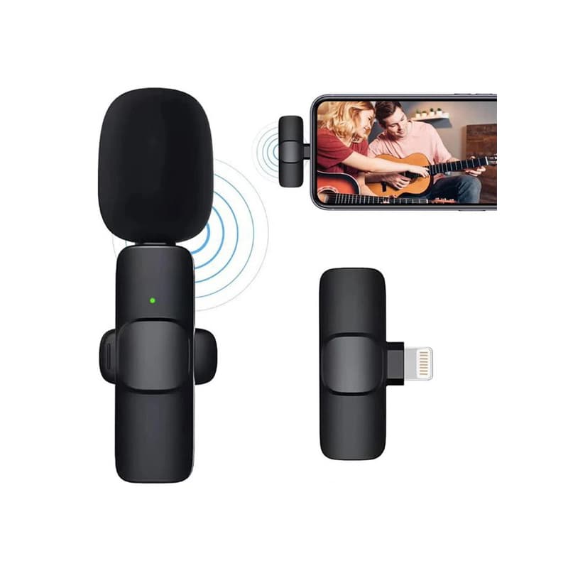 {ORIGINAL}Microfone Lapela Sem Fio Duplo K9 Cancelamento de Ruído iPhone e Android - Entrada C e Lighting