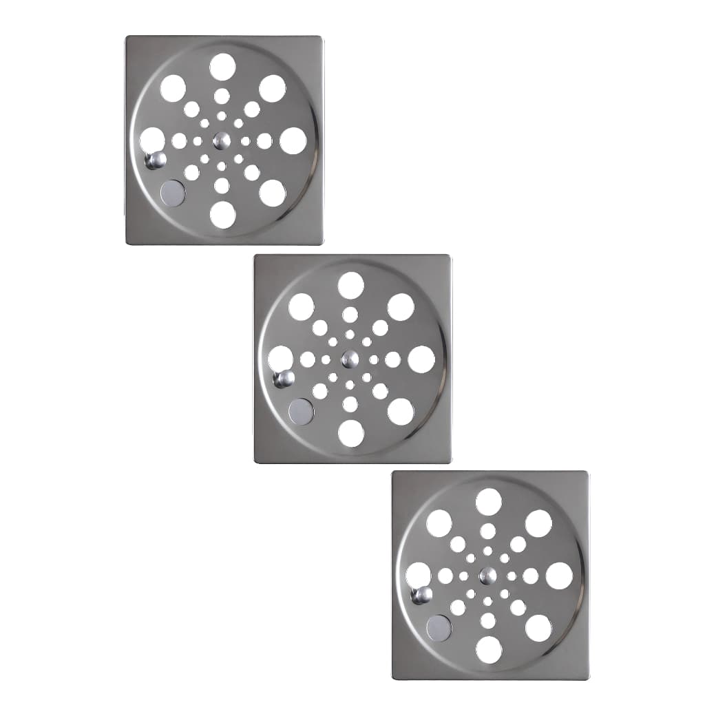 Kit com 3 Ralo Tampa Grelha Aço Inox Quadrado Abre e Fecha Rotativo 10 cm 100 mm  banheiro quintal