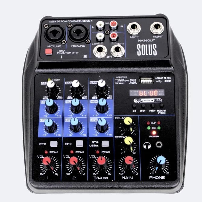 MESA DE SOM 4 CANAIS MIXER CONSOLE bluetooth INTERFACE GRAVAÇÃO DIRETA USB PHATOM POWER ENTRADA MONO COMBO.