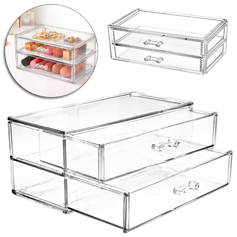 Organizador De Acrílico Retangular De Mesa Com 2 Gavetas Multiuso