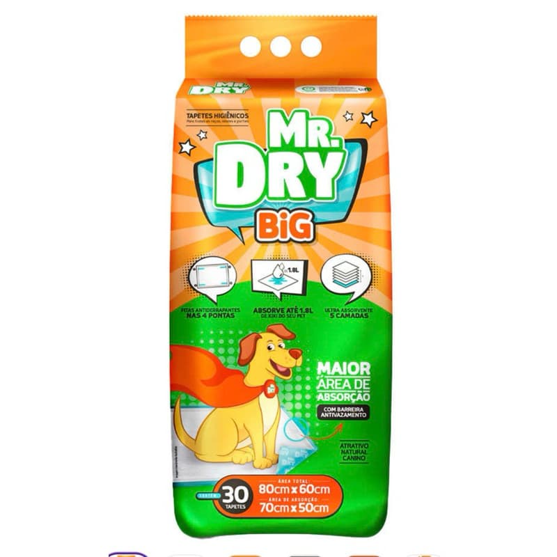 TAPETE HIGIÊNICO Mr Dry BIG COM 30 unidades 80 cm x 60 cm