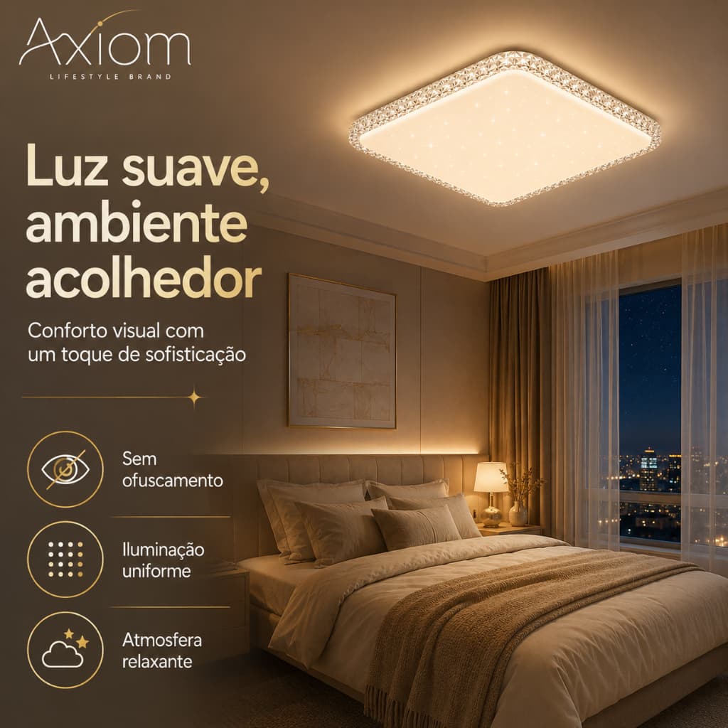 Lustre Plafon LED Axiom Céu Estrelado Cristal Bivolt Sobrepor Teto Moderno Sala Quarto