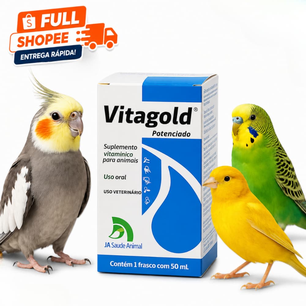 Vitagold Potenciado 50ml Suplemento Vitamínico em Gotas para Pássaros e Animais - Vitamina Pet