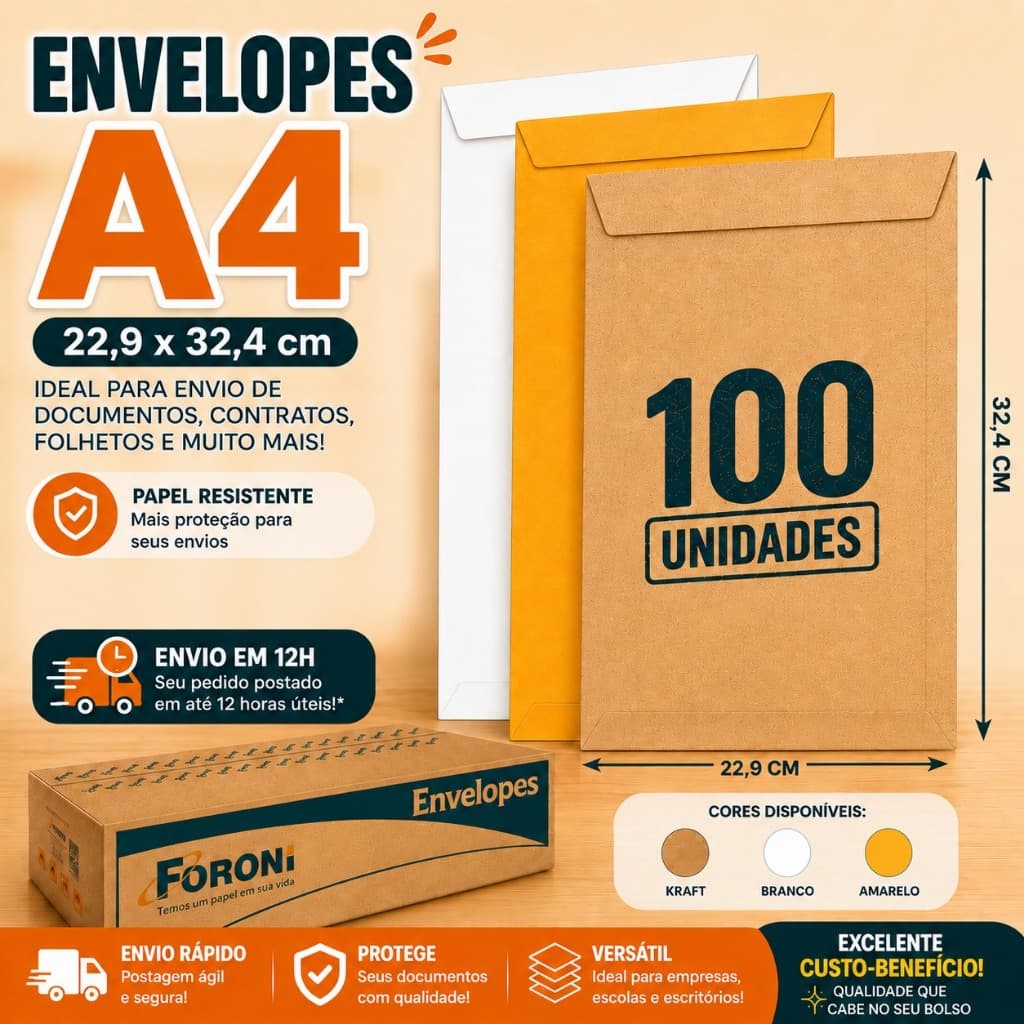 Envelope A4 229x324 Kraft 100 Unidades Pardo Curriculum Escritorio Foroni