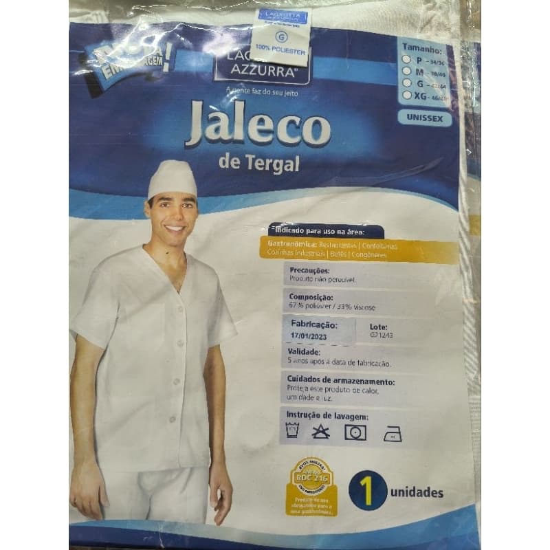 Jaleco de Tergal  sem gola Manga Curta unissex G