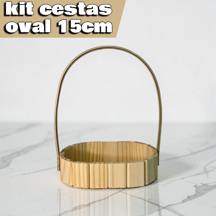 Kit Cestas Oval de Madeira Pinus 15x11cm com Alça – Cestas para Presentes e Decoração