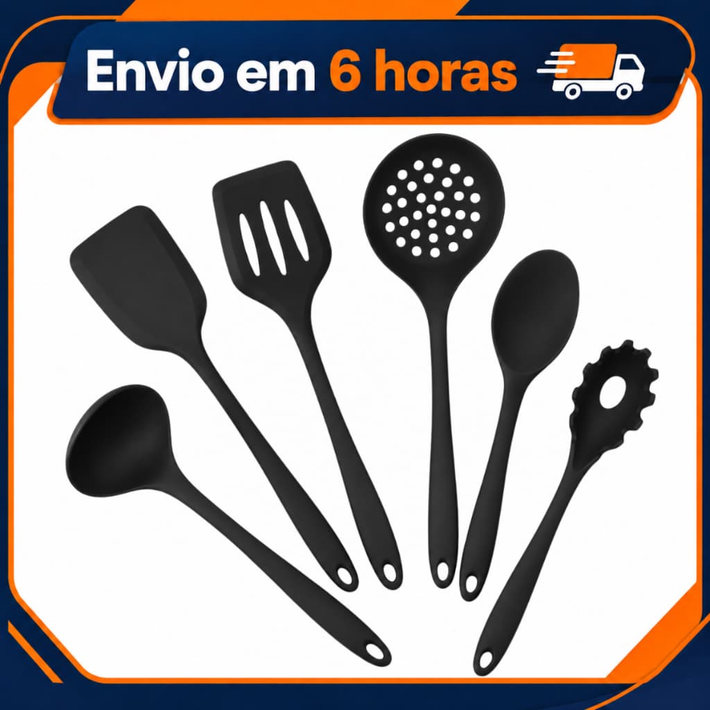 Kit 6 Utensílios De Cozinha Em Silicone Premium Resistente