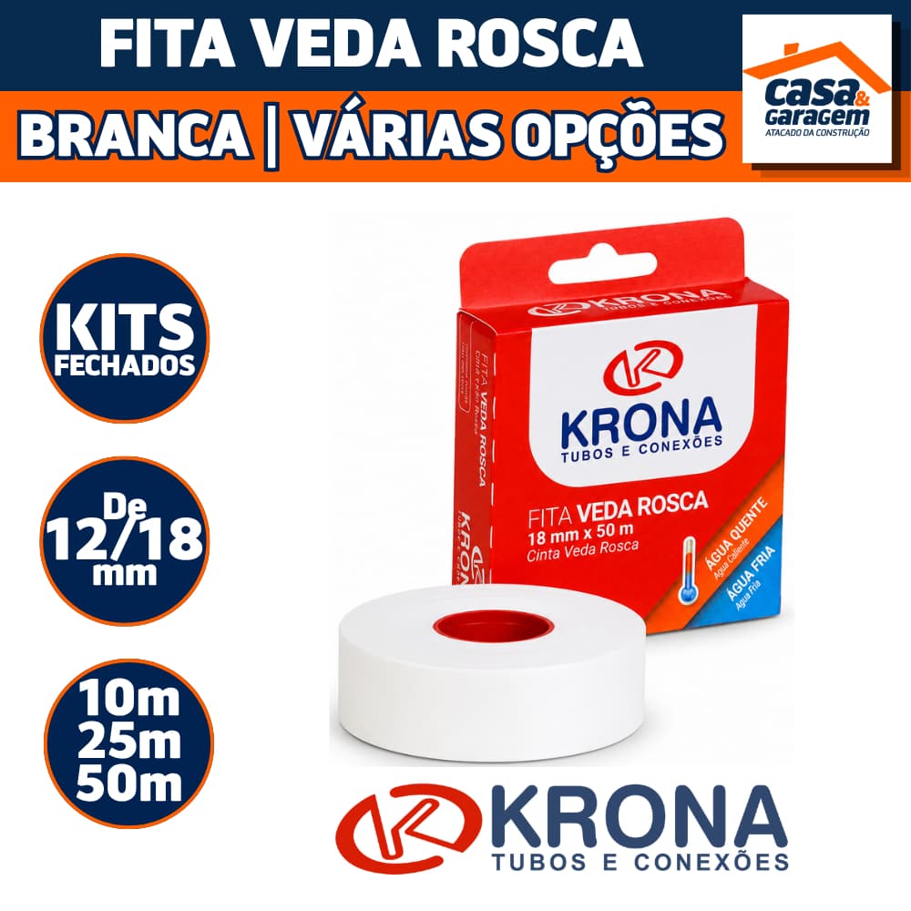 Caixa Fechada com Kit de Rolos de Fita Veda Rosca Krona