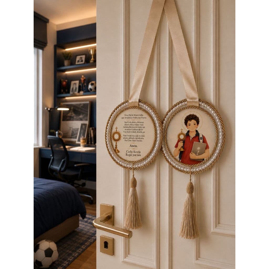 Escapulário de Porta Carlo Acutis Devoção Jovens Eucaristia Oração Decoração Quarto