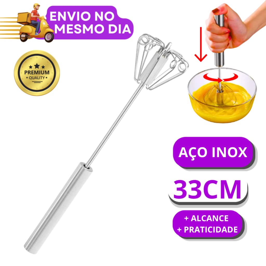 Batedor de Ovos Claras Semi Automatico Aço Inox Fue Fuet Manual Mixer Profissional Multiuso