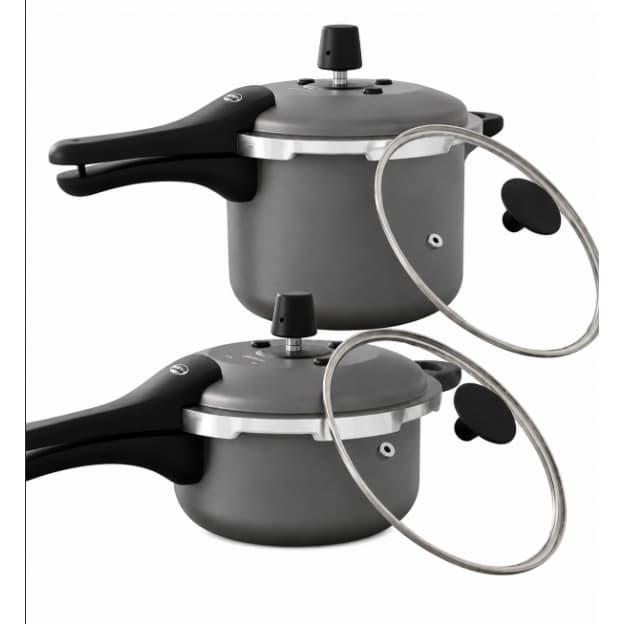 Kit 2 Panelas Pressão 4,5L E 3L Premium Antiaderente 3mm Espessura Reforçada Fechamento Externo + Tampa Vidro