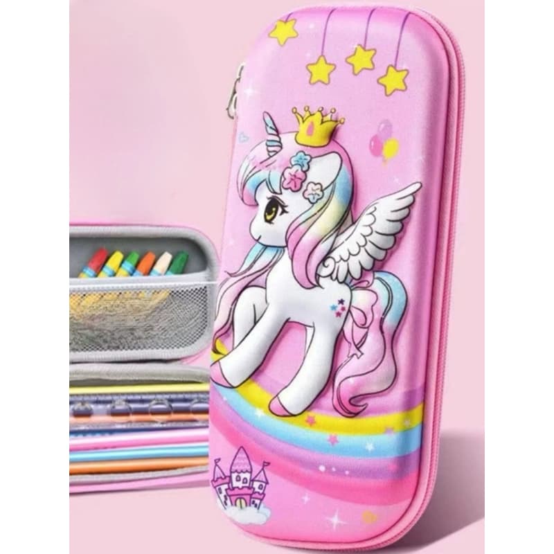 Estojo Unicórnio 3D escolar, fofo, kawai, rosa
