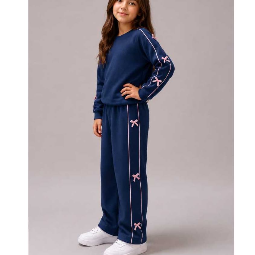Conjunto Infantil Feminino Moletom detalhe Laços Calça e Blusa Moda Inverno Confortável