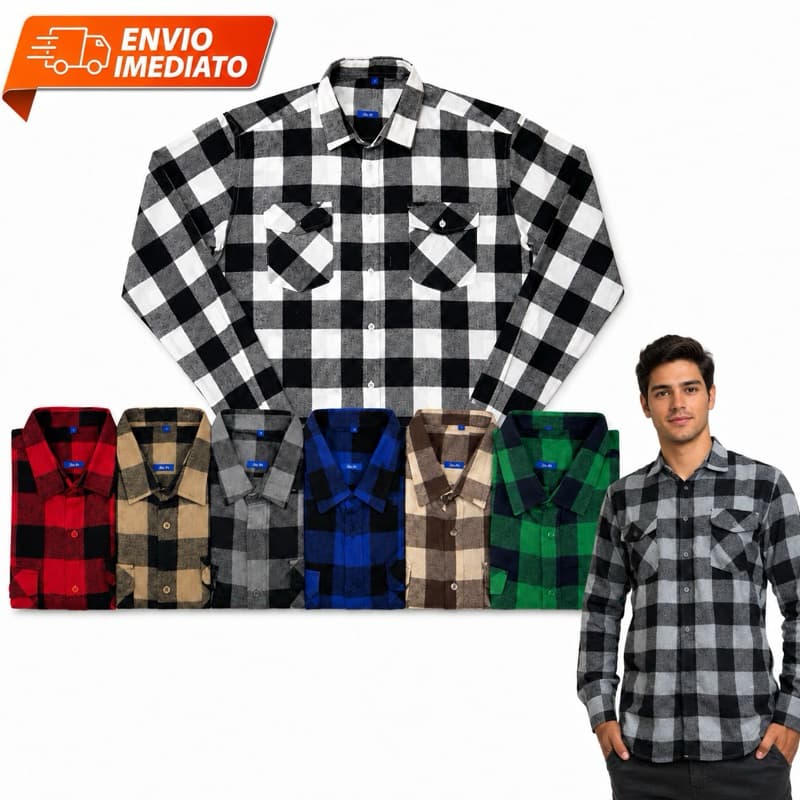 Camisa Xadrez Masculina Manga Longa Festa Junina Rodeio Flanelada Grossa- ENVIO IMEDIATO