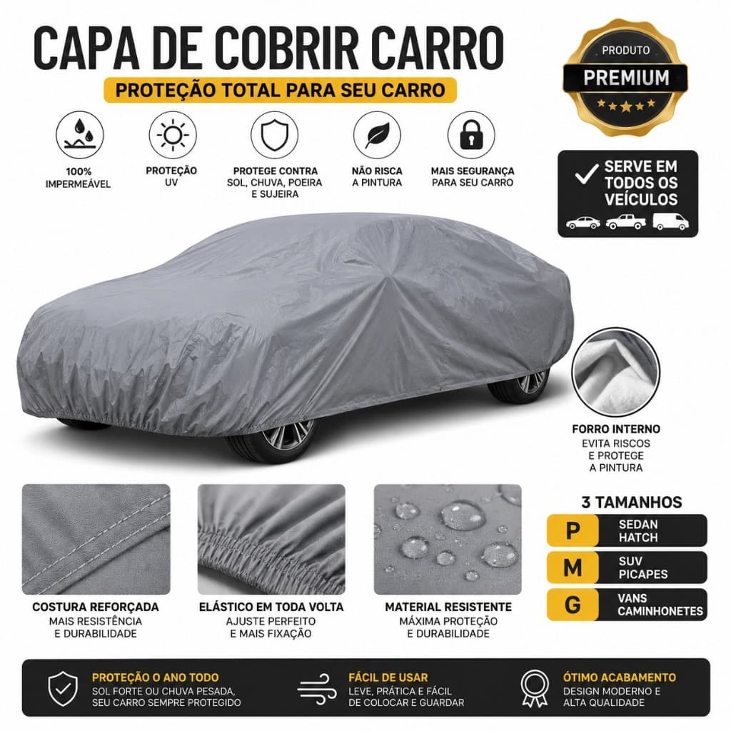 Capa Cobrir Carro Impermeável Forrada Proteção UV Hatch Sedan SUV Pickup