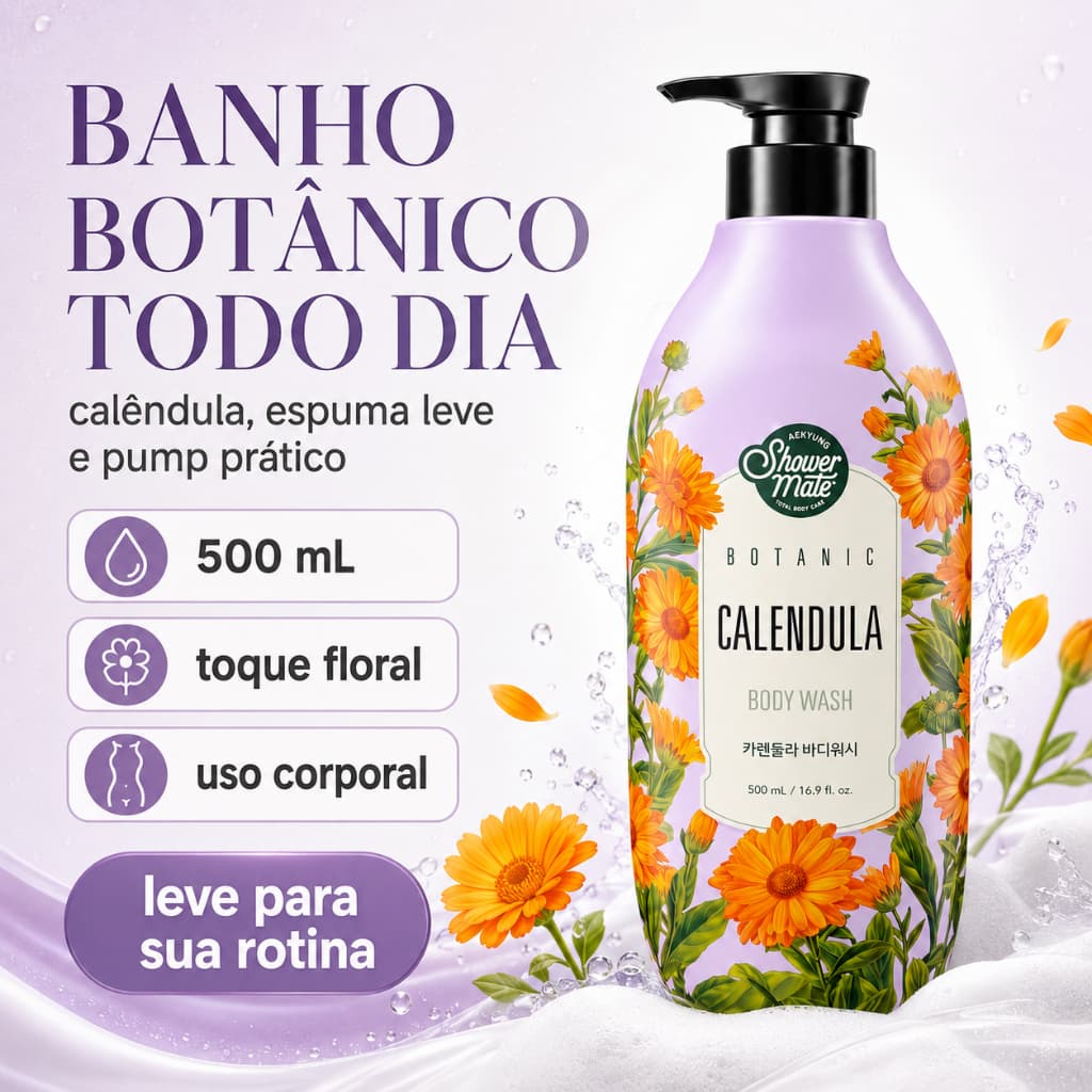 Sabonete Corporal Calêndula 500ml Importado Coreano Shower Mate Botanic Pele Sensível