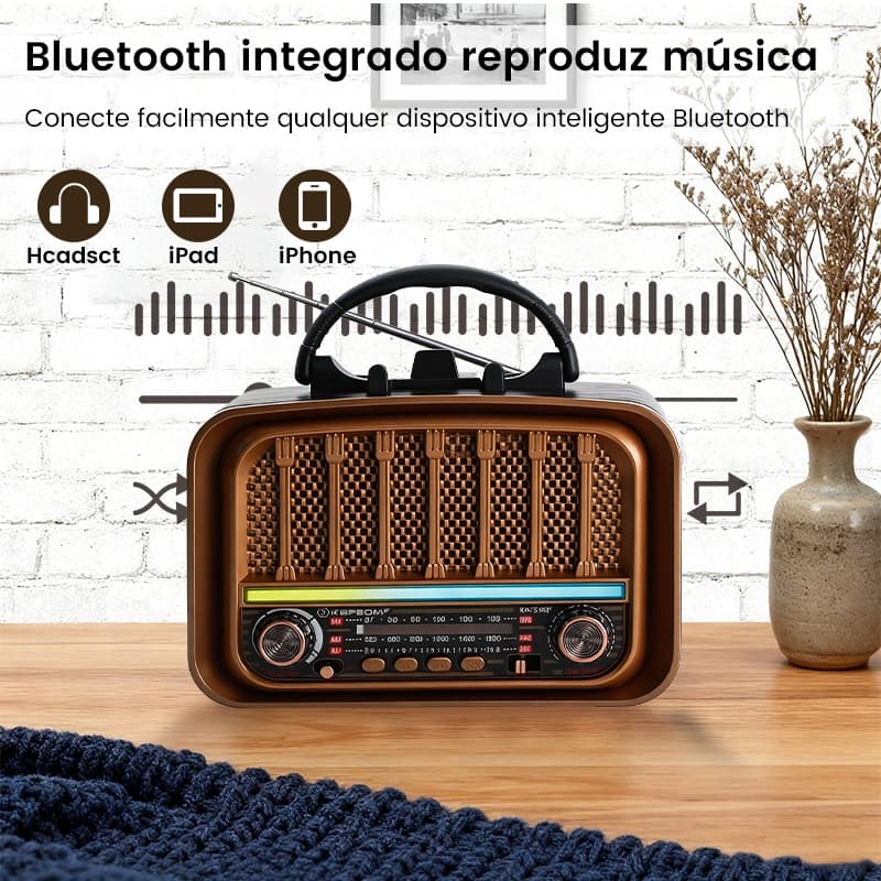 kapbom Rádio Retro Bluetooth Portátil AM FM USB TF Cartão Bateria Lanterna LED