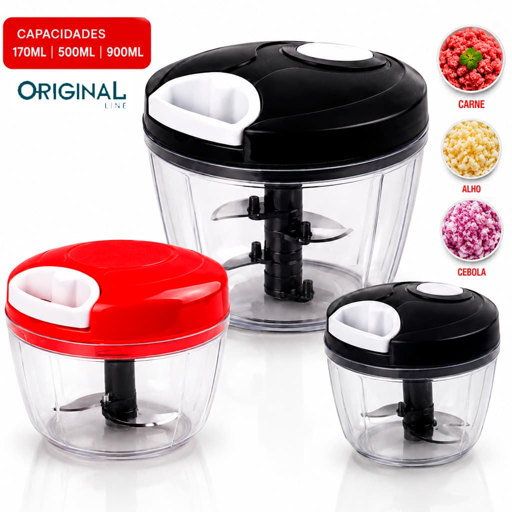 Kit Processador Manual De 5 Lâminas Triturador Mixer Alimentos Carne Alho Temperos ORIGINAL LINE