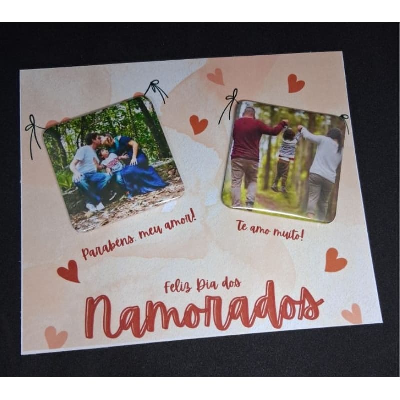 Presente personalizavel duas foto imas 5x5 e tag  dizeres romantico em papel 180g dia dos namorados