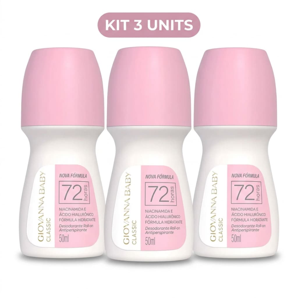Kit 3un Desodorante Roll-on Classic Giovanna Baby 50ml Nova Fórmula 72h Antitranspirante