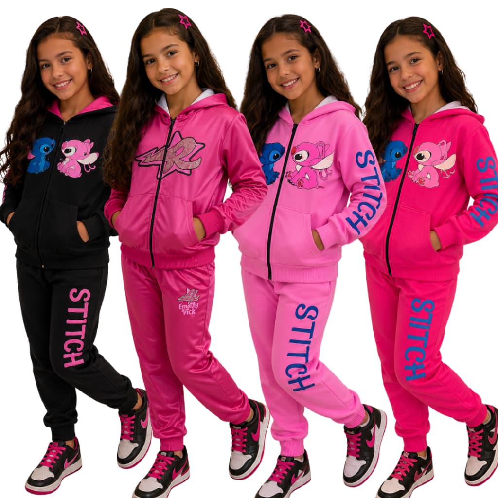 Conjuntos Infantis Menina  Stitch Emily Vick Chimpa Calça E Casaco Agasalho Blogueirinha Inverno