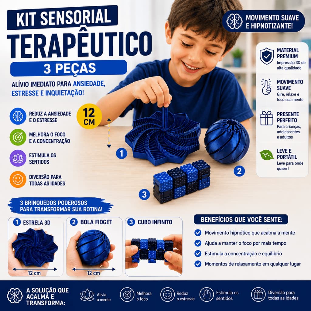 Kit de Bolso Sensorial Anti estresse Fidget Toys para Todas as Idades | Reduz a ansiedade, Relaxa.