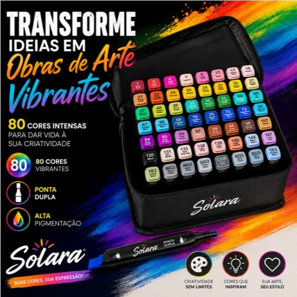 Caneta Ponta Dupla 80 cores vibrantes  Solará 80