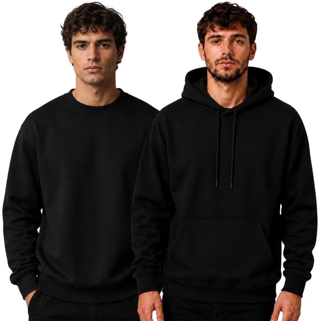 Kit 2 Peças Moletom Careca + Canguru Blusa Frio Masculino Gola Redonda/Capuz Blusão Liso Inverno