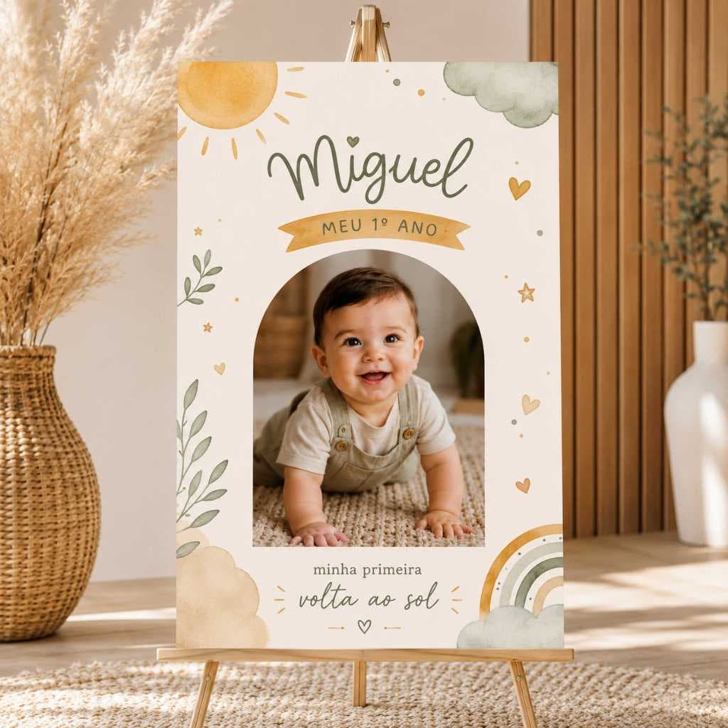 Quadro Placa Recepção de Aniversário Minha primeira volta ao sol Foto Bem Vindos Personalizado