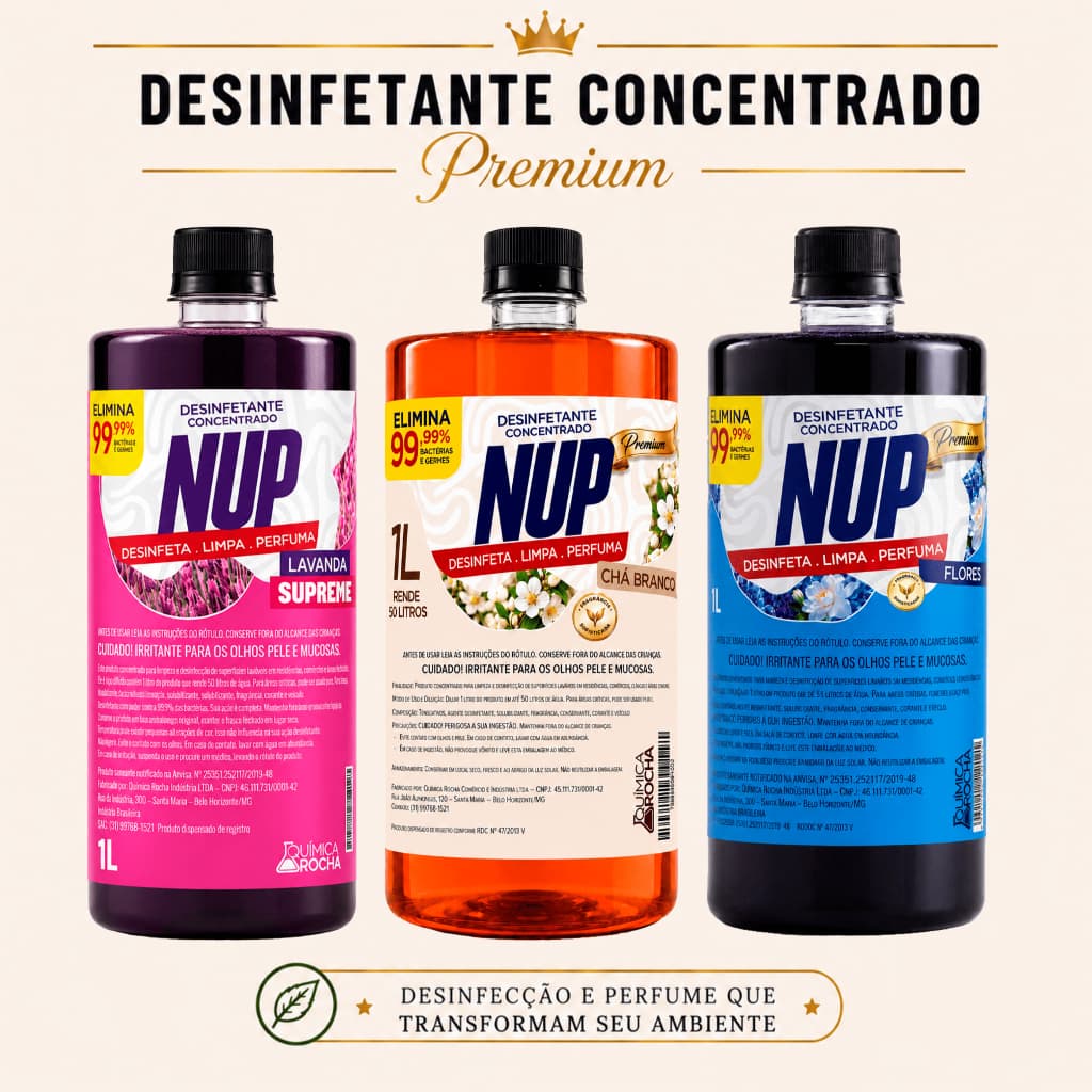 Limpador Perfumado Concentrado NUP Premium 1L Rende Até 50L Chá Branco Flores Lavanda Supreme