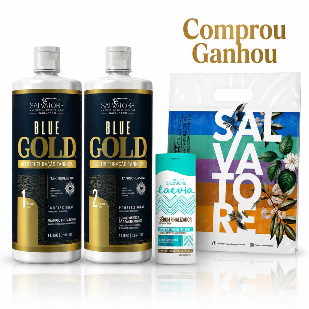 Kit Salvatore Original Blue Gold Shampoo + Tratamento Realinhamento Reconstrução Taninica Sem Formol